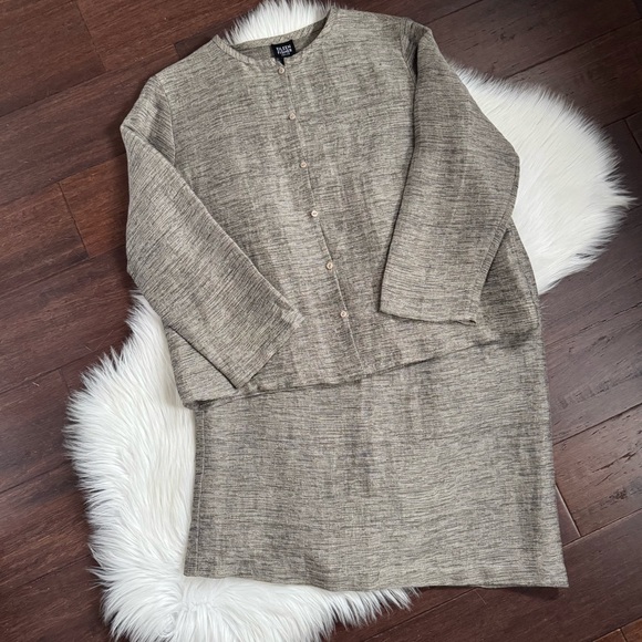 Eileen Fisher Petite 2pc Linen Neutral Skirt Suit Button Up Jacket Set MP - Picture 2 of 14